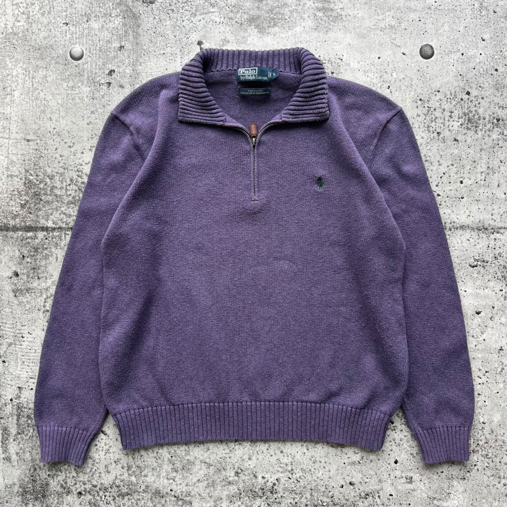 Vintage Polo Ralph Lauren Sweater Mens Large Purple Quarter Zip Knit Preppy